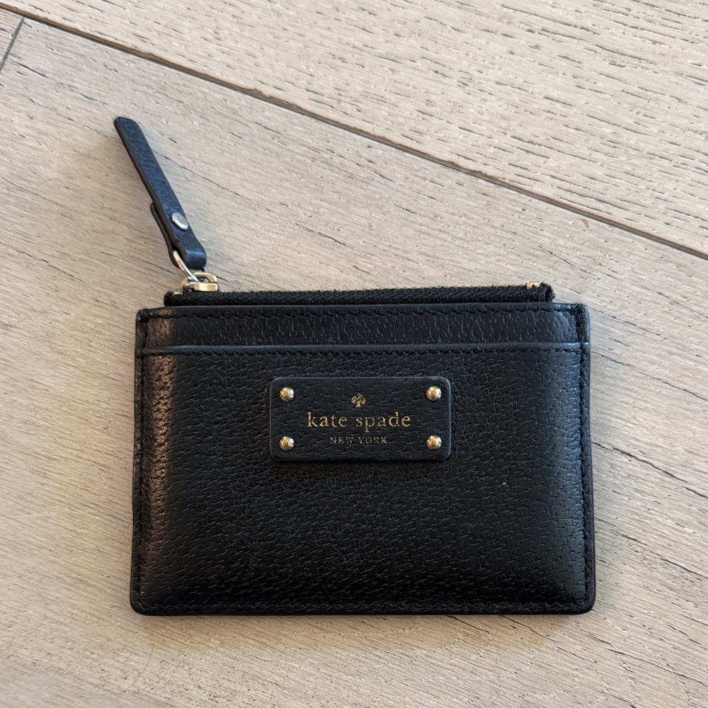 Kate Spade Black Leather Zip Card Case
